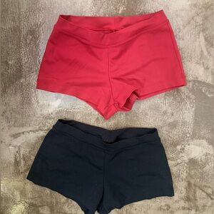 2 Pairs EUC Capezio Low Rise Dance Shorts Activewear Black & Crimson Red
